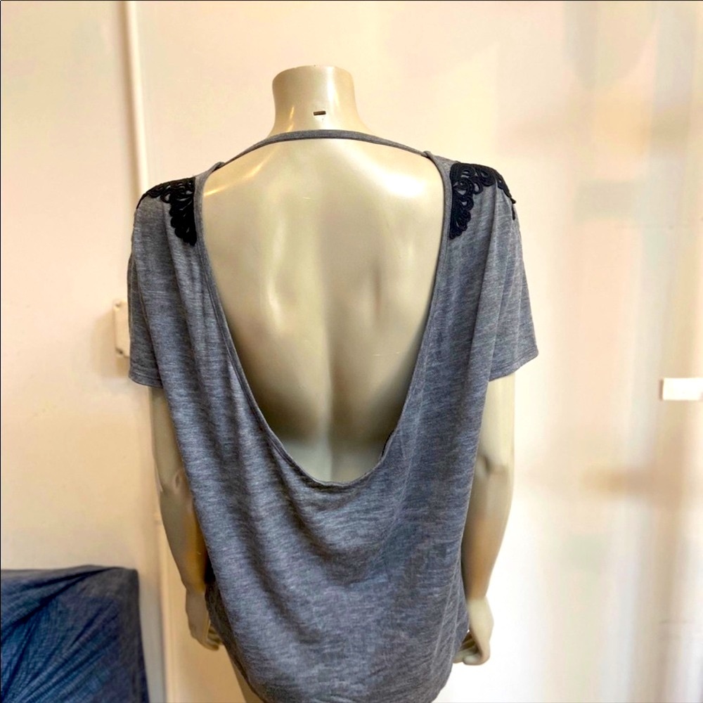Grey Cotton T-Shirt with Open Back - Picture 1 of 5